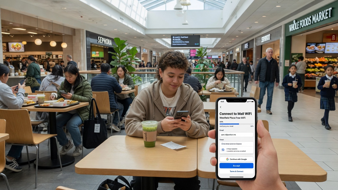 Natural user onboarding to WiFi via mobile app while at a shopping mall or supermarket
